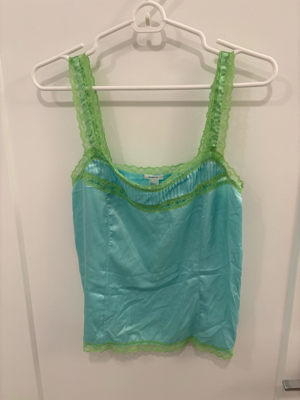 Vintage Y2K Aqua Satin Lime Green Lace Old Navy Cami Size Medium
